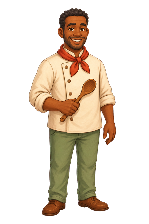 Chef Robert holding a wooden spoon